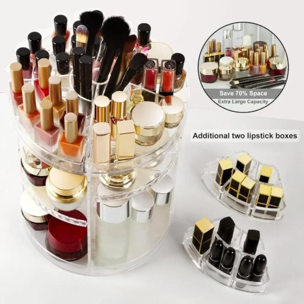 360° Rotating Clear Makeup Organizer with 8 Adjustable Layers & Large Capacity